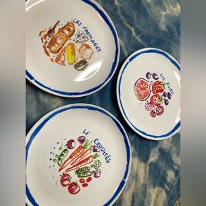 Sur La Table French Melamine Salad Dessert Plates 9" Set of 3 Crudités Fromages